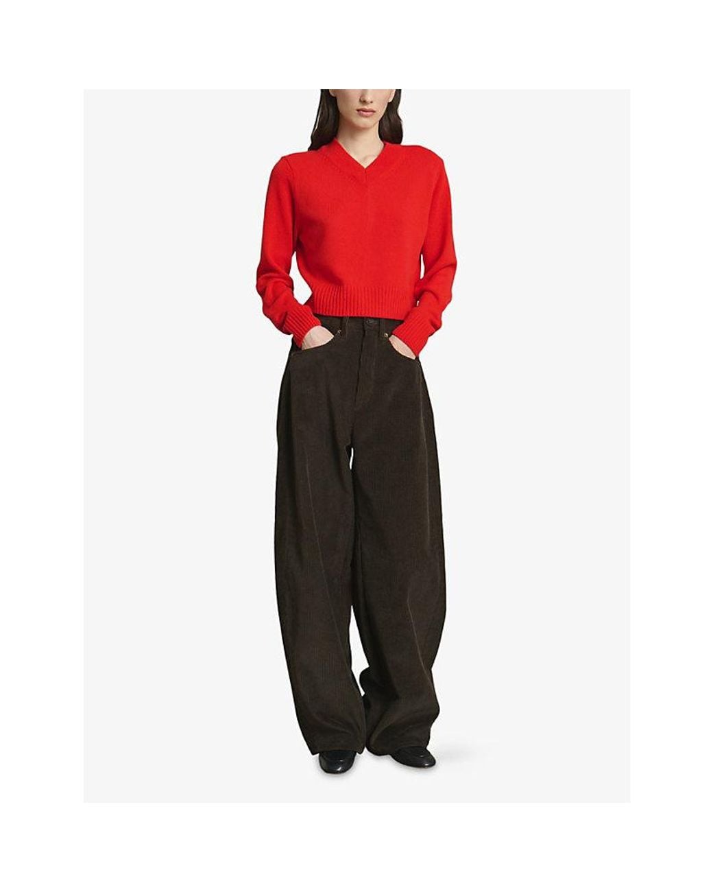Soeur Red Jonas V-Neck Merino-Wool Jumper