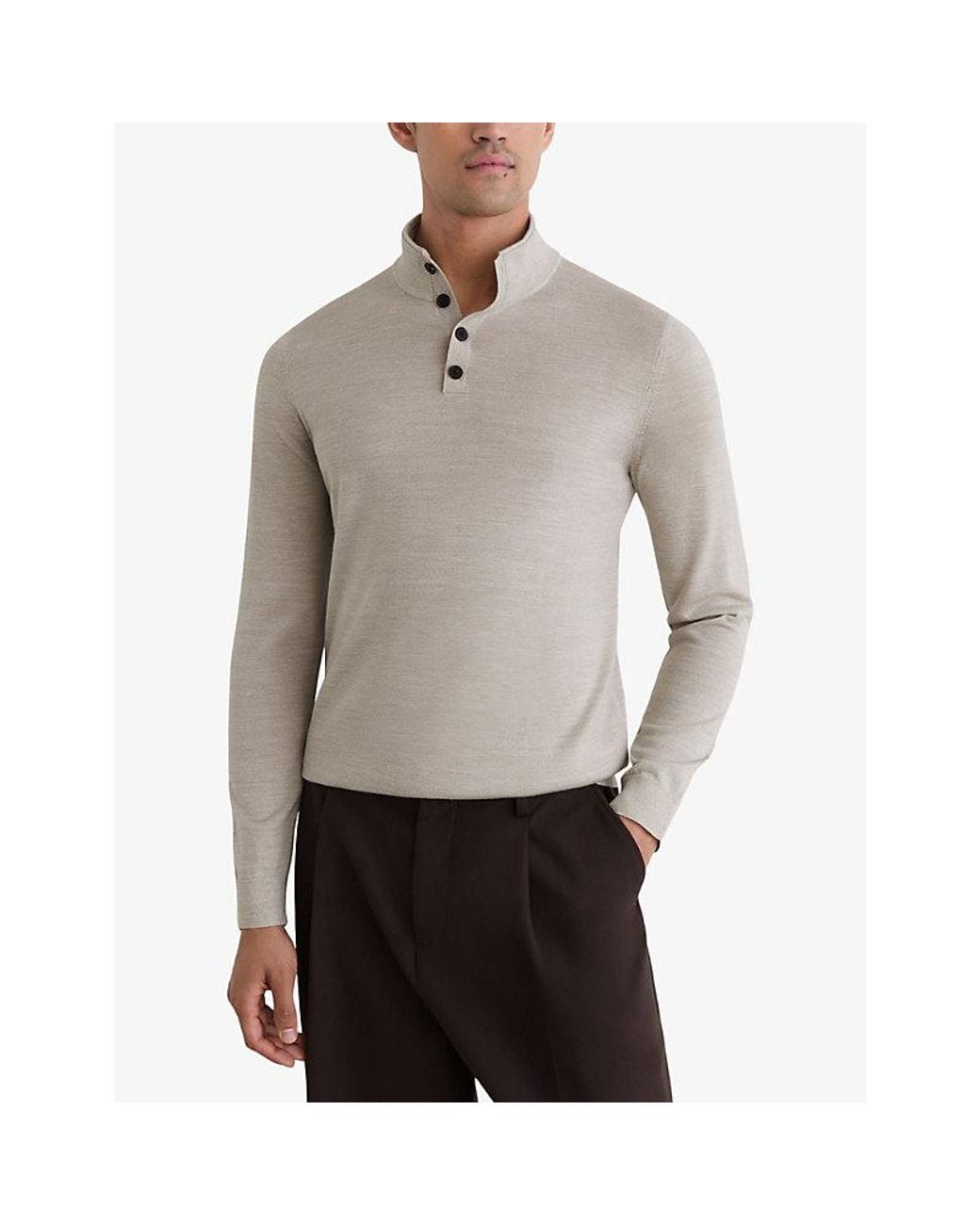 Reiss Gray Farnham High-Neck Wool Jumper for men