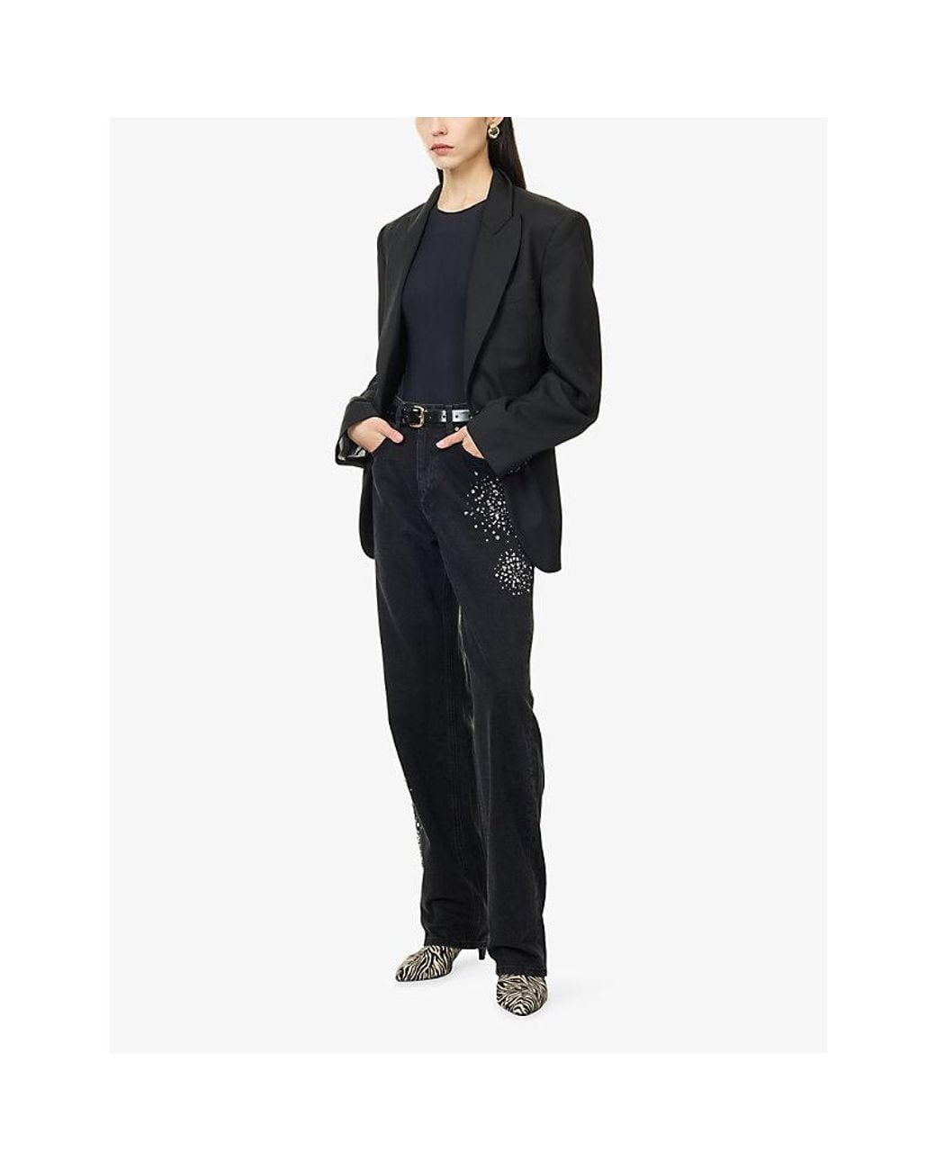PAIGE Black Emilie Crystal-Embellished Denim Jeans