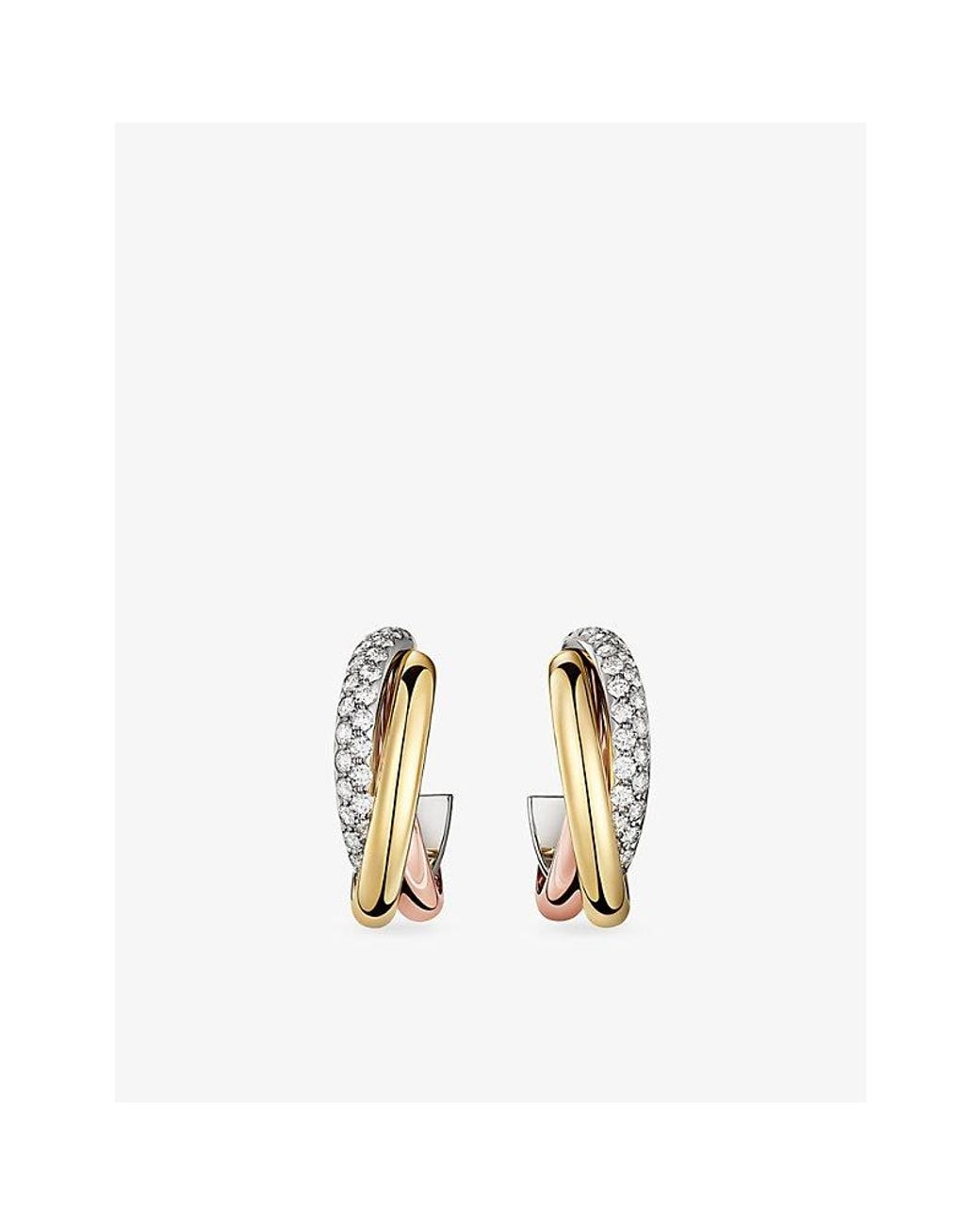 Cartier Metallic Trinity Mini 18Ct- 18Ct Rose- And 18Ct- And 0.2Ct Half-Pavé Brilliant-Cut Diamond Earrings