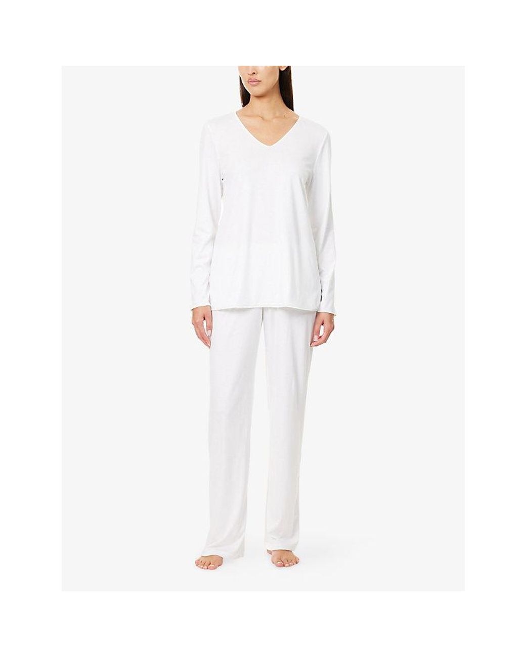 Hanro White Long-Sleeves Straight-Leg Cotton-Jersey Pyjama Set