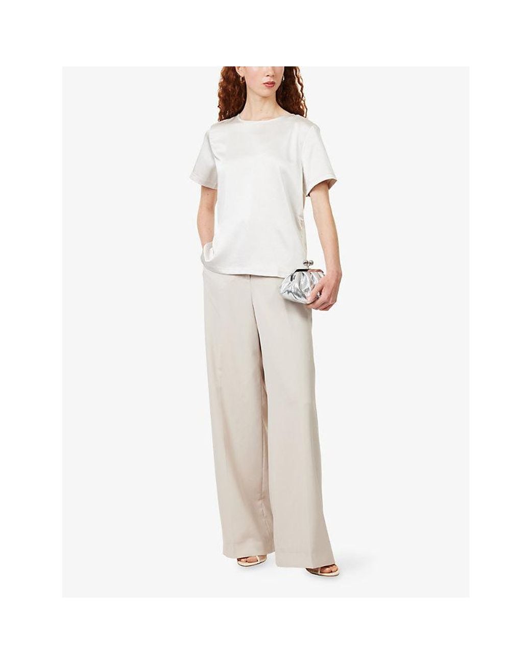 Weekend by Maxmara White Round-Neck Satin Top