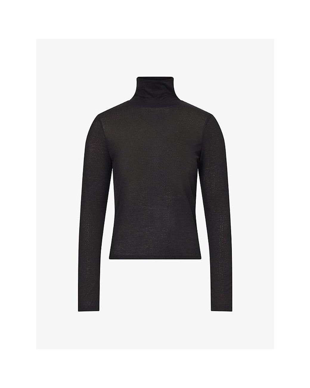 GOOD AMERICAN Black The Sheer Rib Woven Knit Turtleneck
