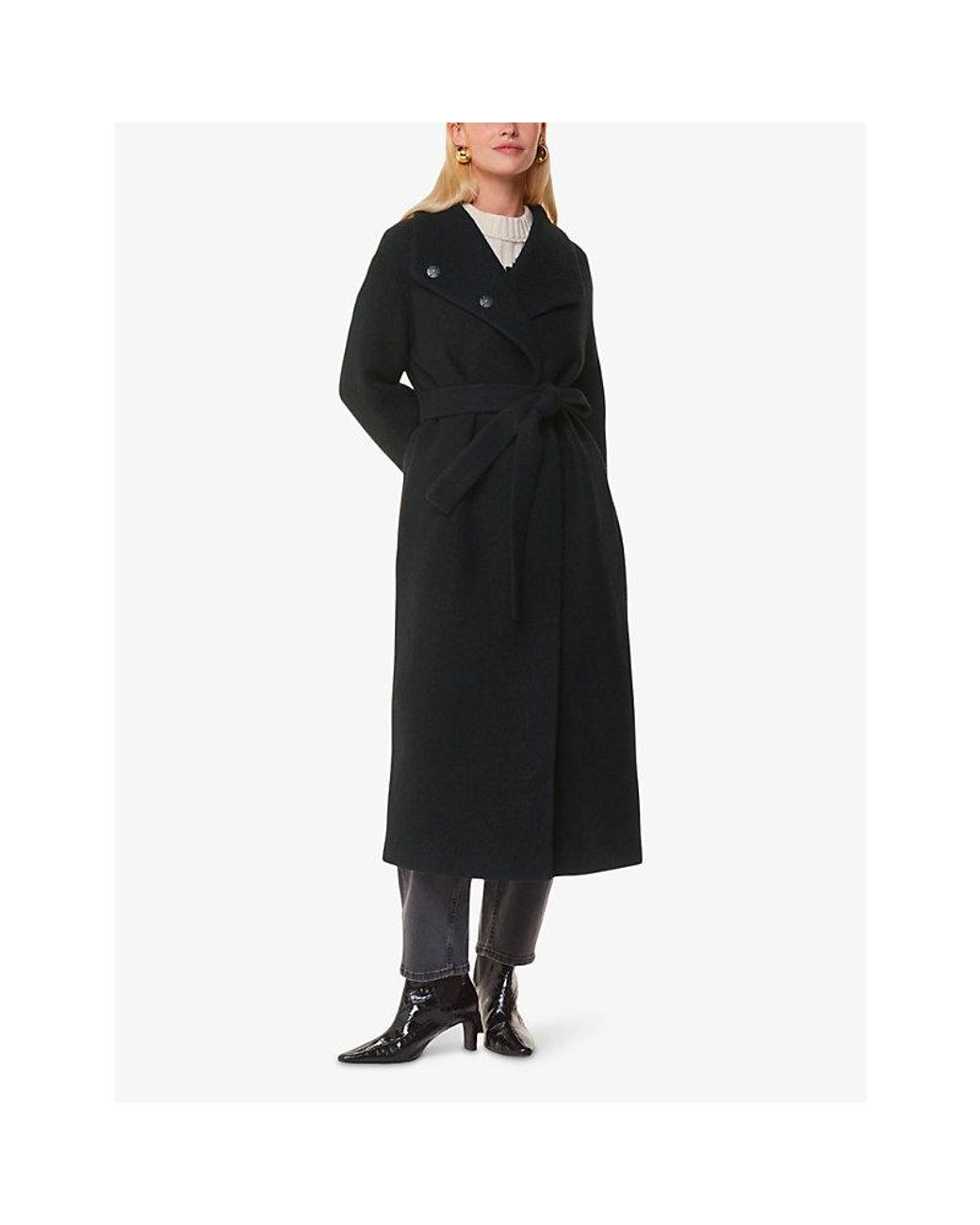 Whistles Black Morgan Funnel-Neck Wool Coat