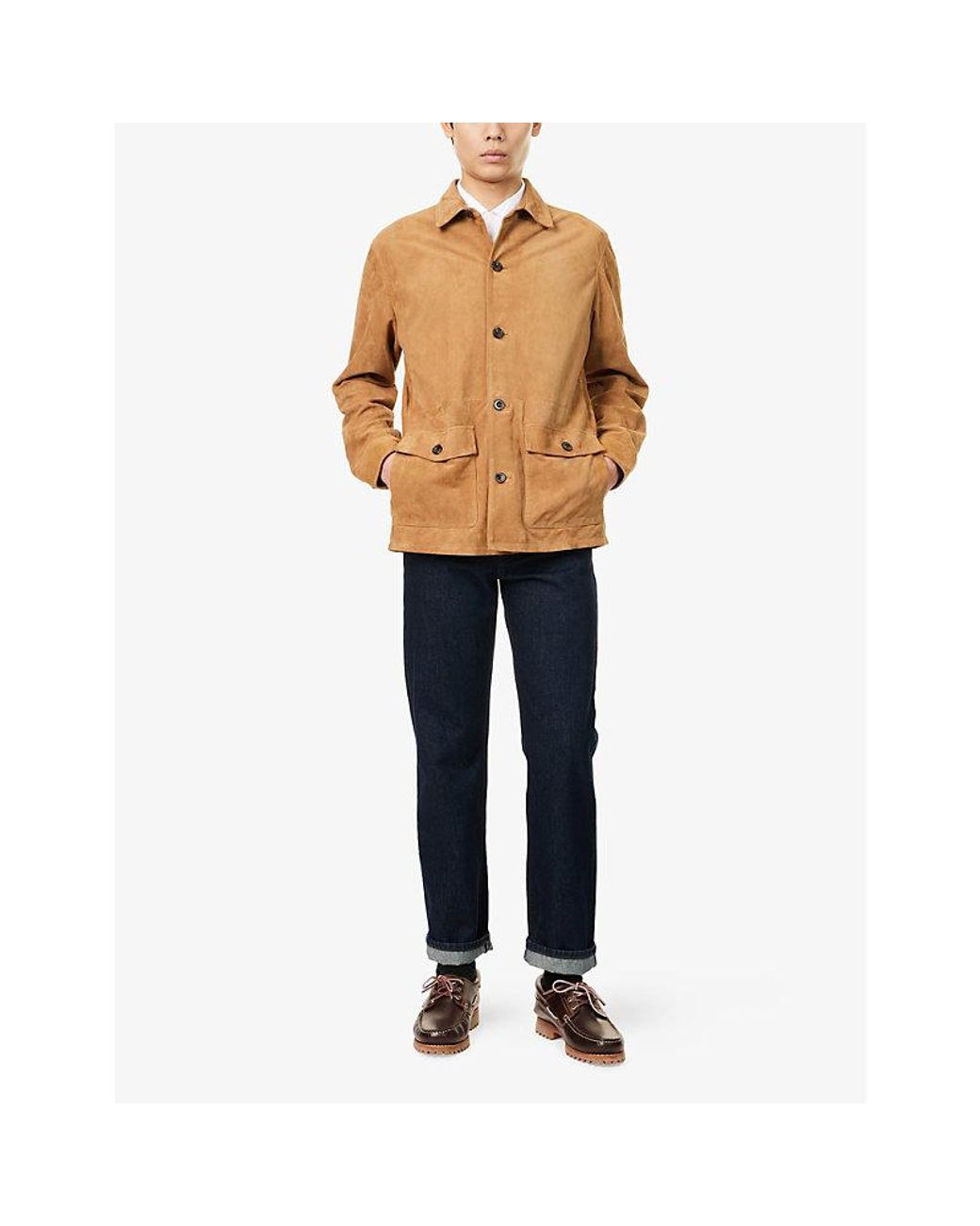 Hackett Patch-Pocket Regular-Fit Suede Jacket in Natural for Men
