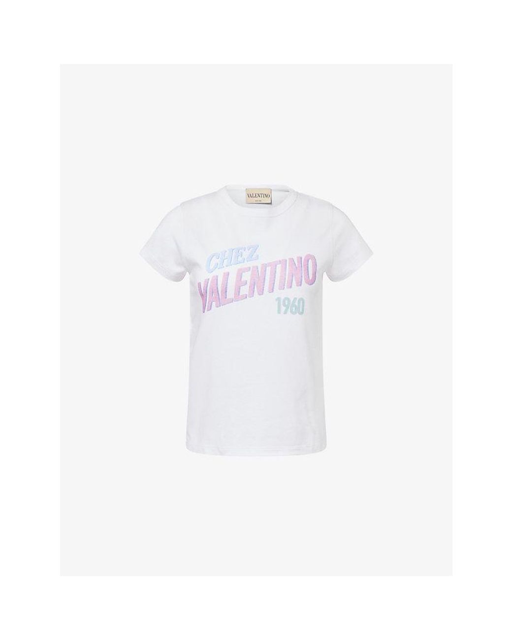 Valentino White Text-Print Round-Neck Cotton T-Shirt