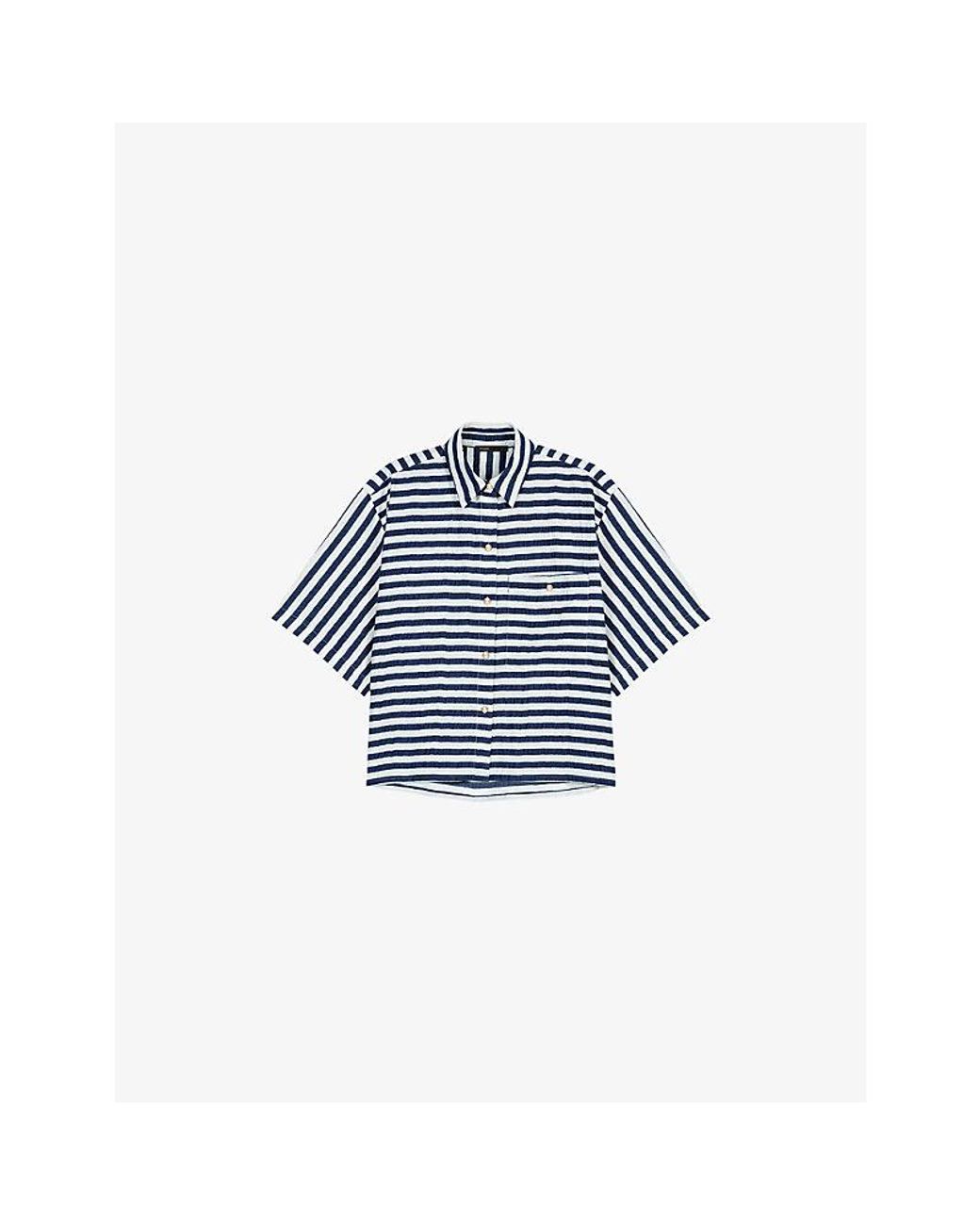 Maje Blue Striped Short-Sleeved Woven Shirt