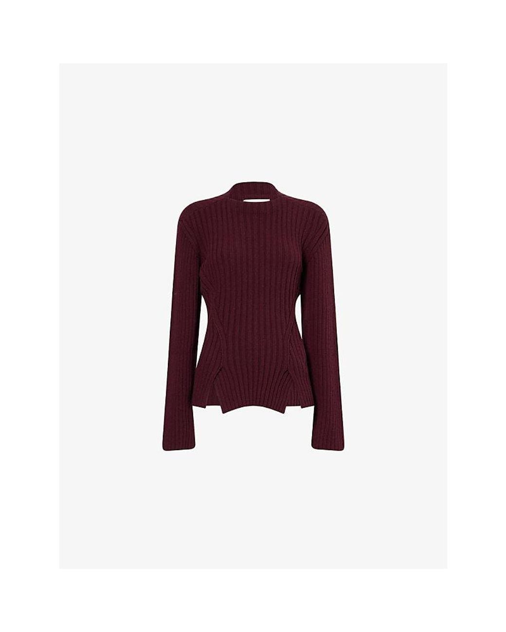 Victoria Beckham Purple High-Neck Wool And Cashmere Blend Ribbed Jumper