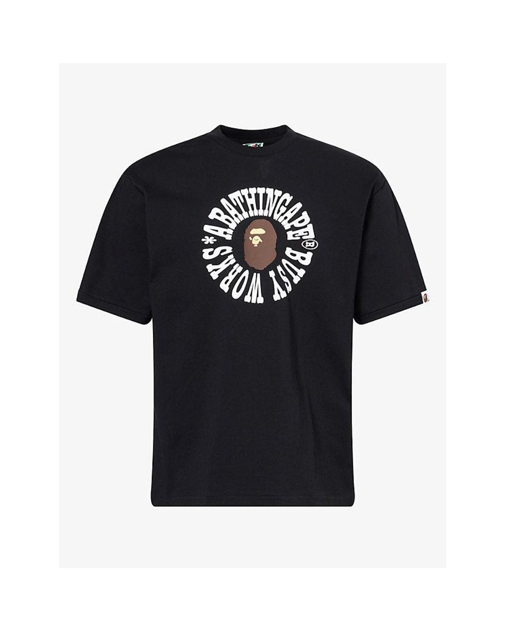 A Bathing Ape Black Busy Works Logo-Print Cotton T-Shirt for men