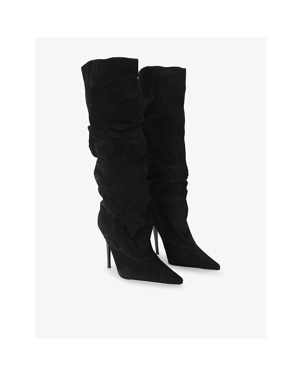 Steve Madden Black Elona Ruched Suede Heeled Knee-High Boots