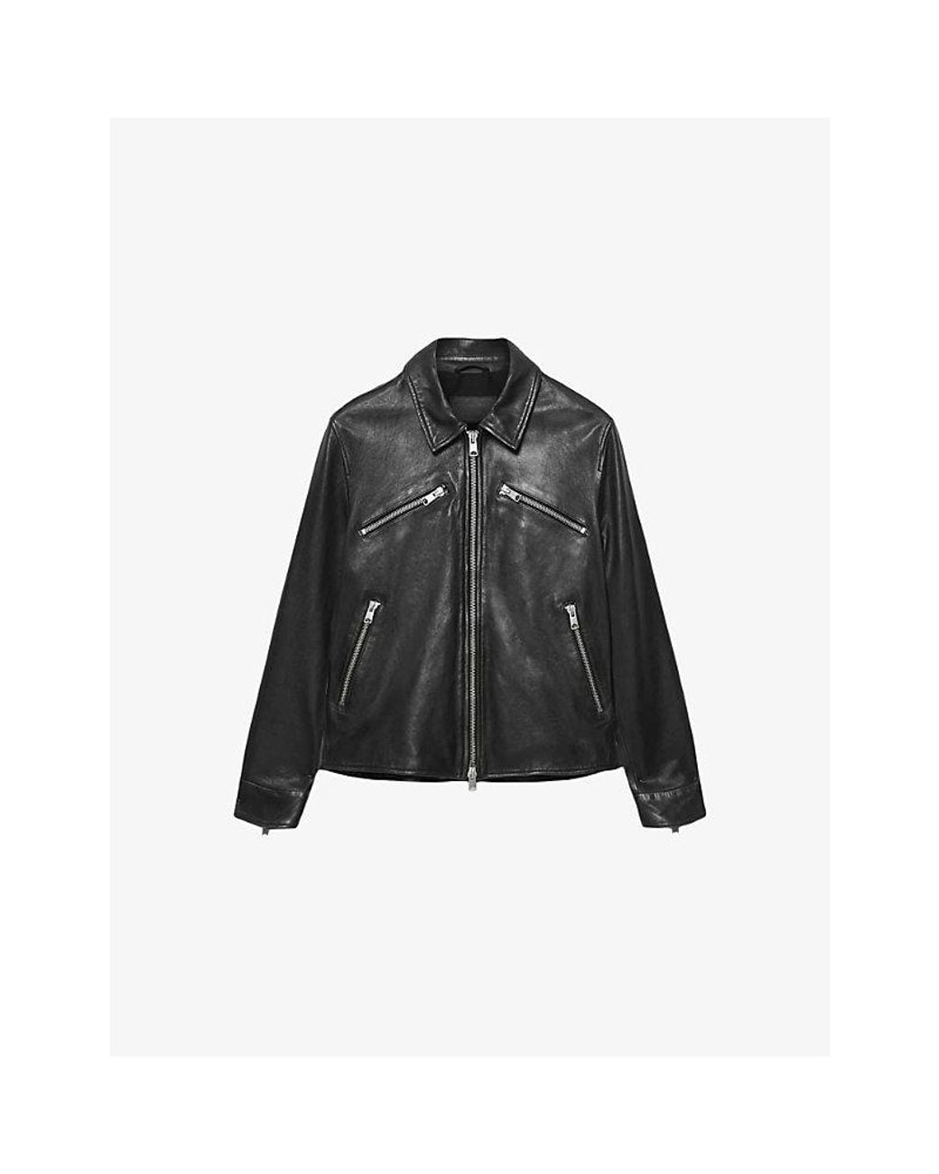 AllSaints Black Verdi Slim-Fit Leather Jacket for men