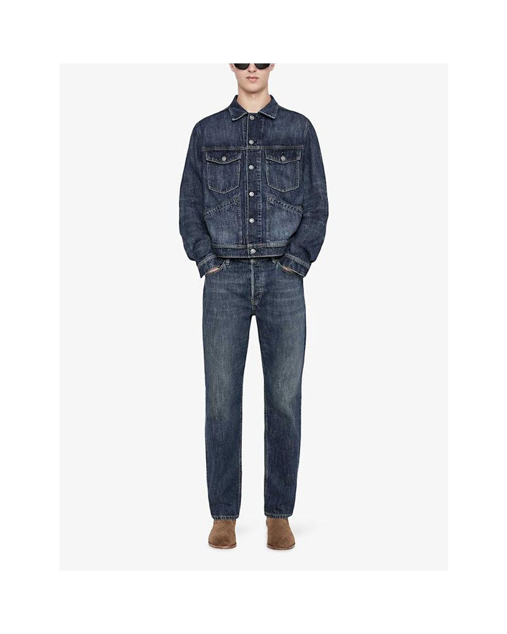 AllSaints Blue Flap-Pocket Regular-Fit Denim Jacket for men