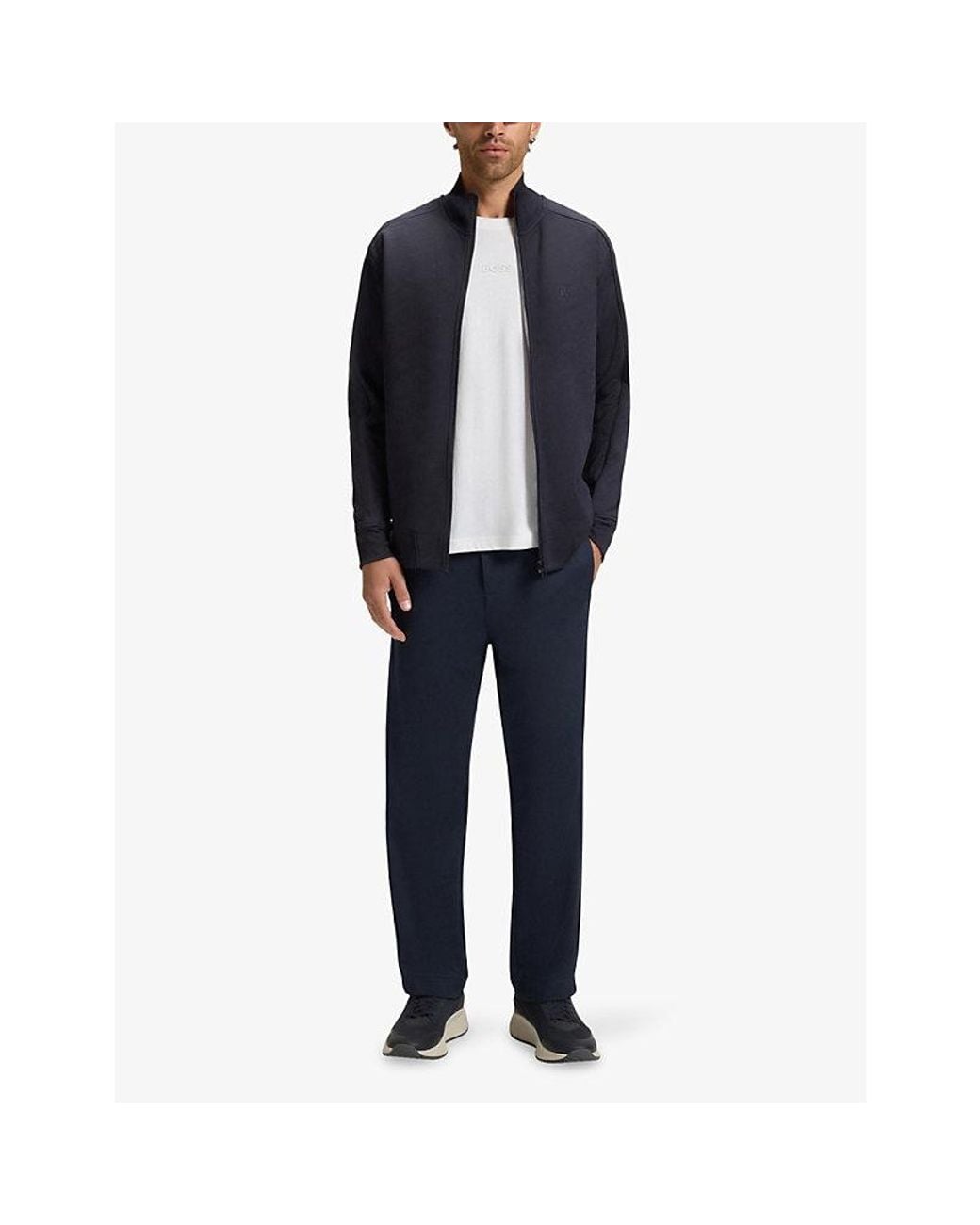 Boss Blue Jacquard-Pattern Elasticated-Waist Jersey Jogging Bottoms for men