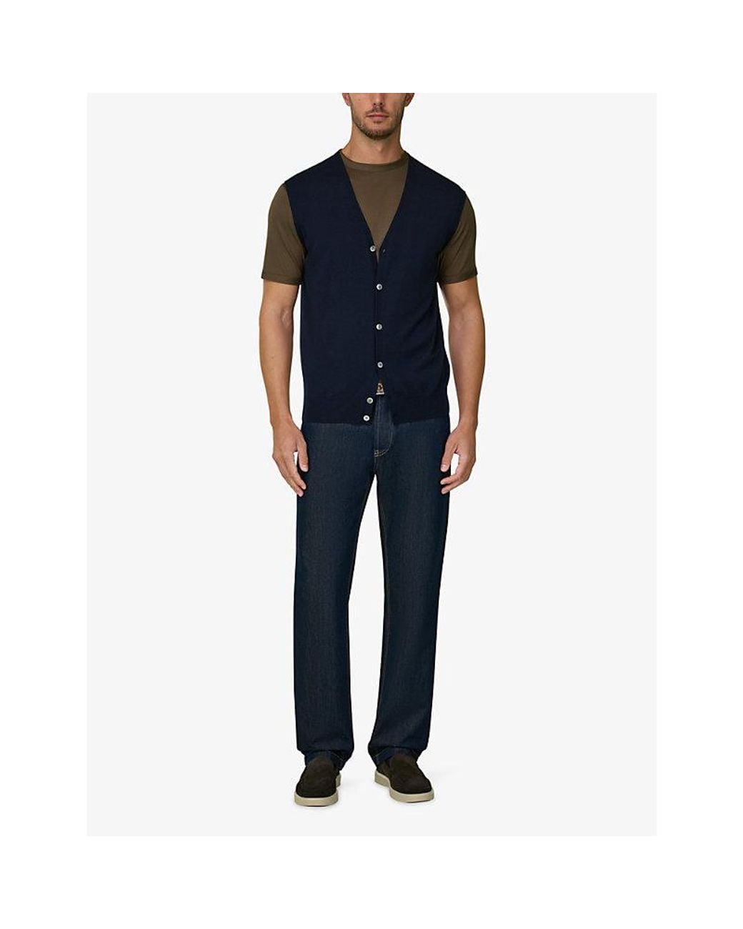 Boggi Blue Buttoned V-Neck Merino Wool Vest for men