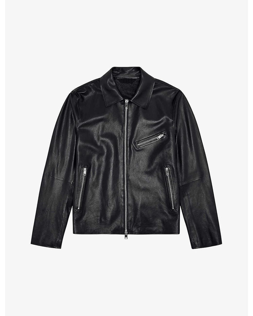 DIESEL L-korn Zipped Relaxed-fit Leather Jacket in Black for Men | Lyst