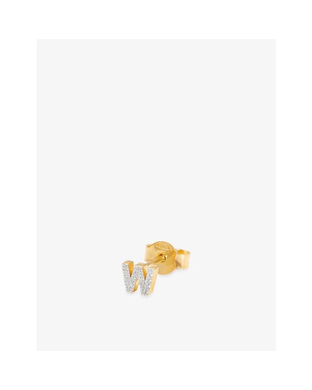 Missoma Metallic Initial W Pave Initial 18Ct Vermeil And Cubic Zirconia Single Stud Earring