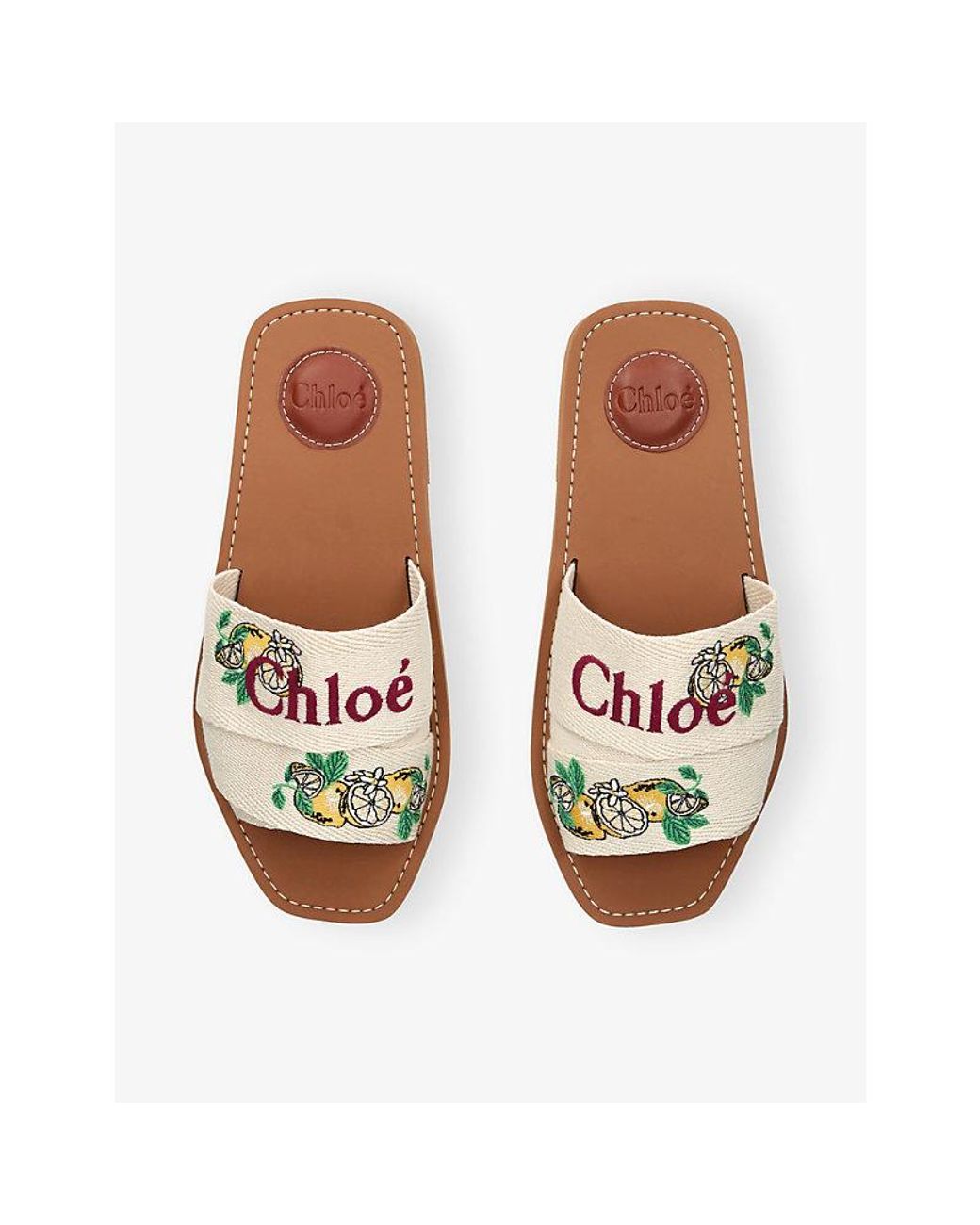 Chloé Natural Woody Embroidered-Logo Linen-Blend Sandals