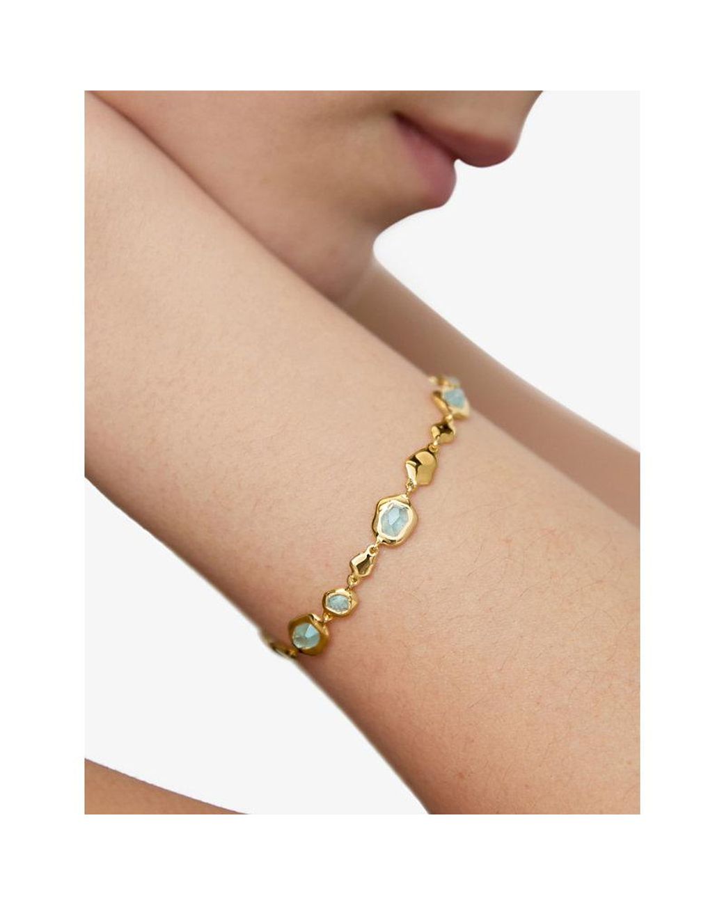 Monica Vinader Metallic Odyssey Pebbled 18Ct- Vermeil And Aquamarine Chain Bracelet