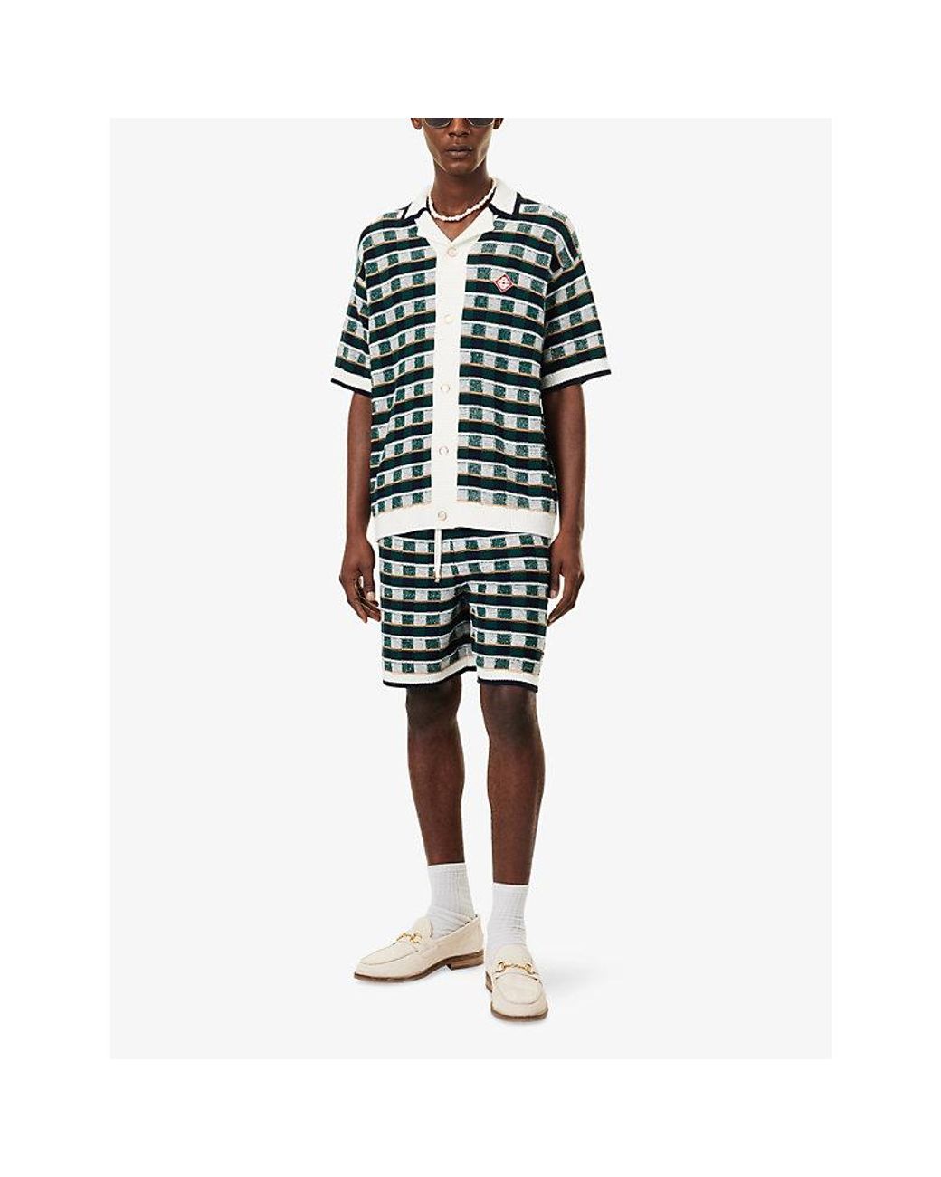 Casablanca Blue Mosaic Crochet Cotton Shorts for men