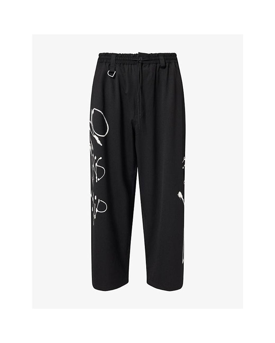 Y-3 Black Graphic-Print Wool-Blend Jogging Bottoms for men