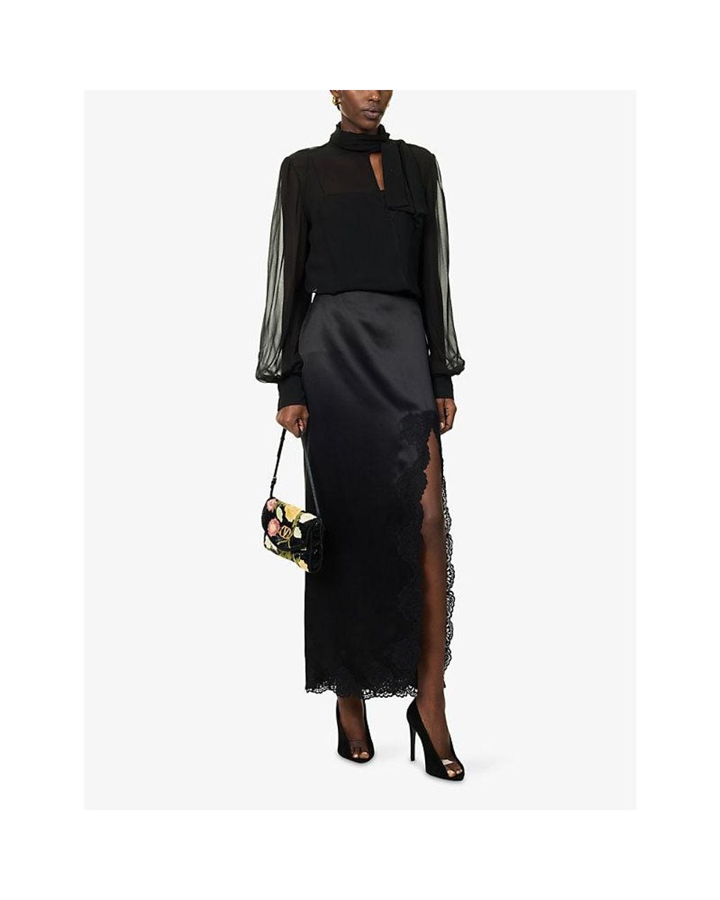 Valentino Black Neck-Scarf Sheer Silk Top