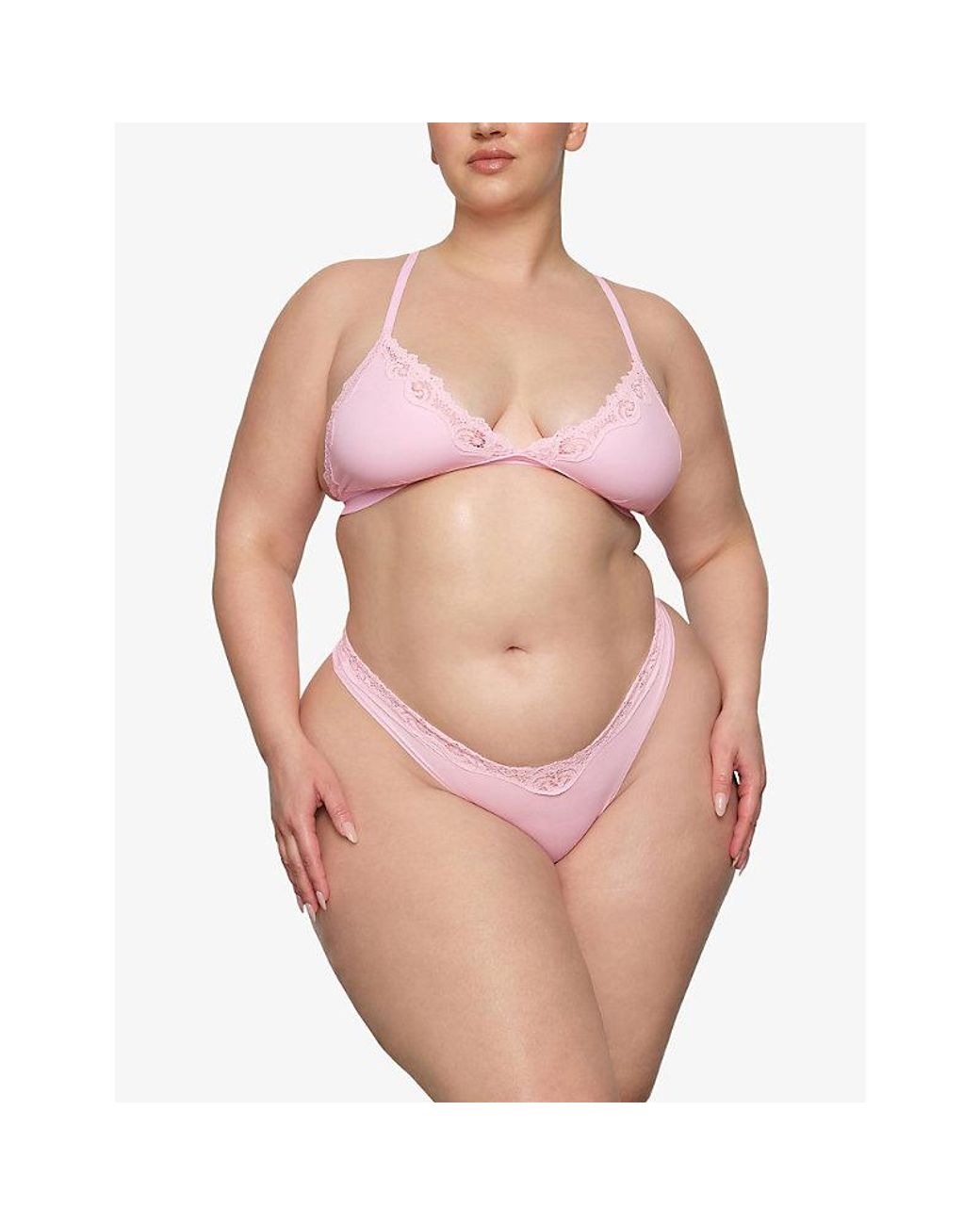Skims Fits Everybody Lace-trimmed Stretch-woven Triangle Bra in Pink