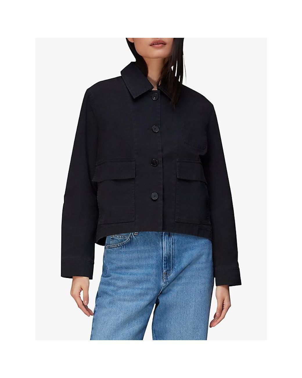 Whistles Blue Marie Boxy-Fit Cotton Jacket