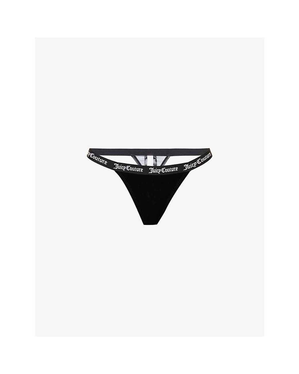 Juicy Couture Rosalie Logo-embroidered Stretch-woven Thong in Black