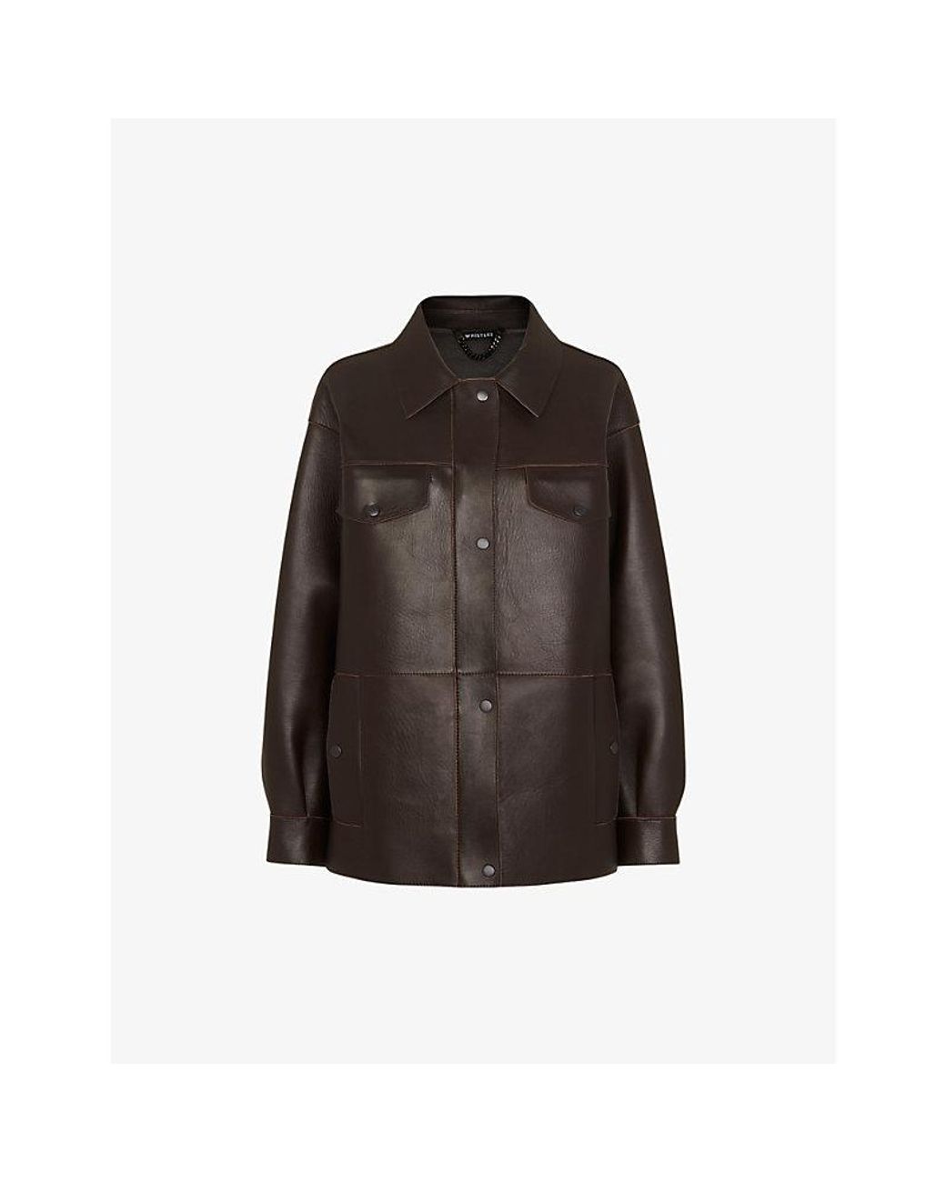 Whistles Brown Oversized-Fit Bonded Leather Jacket