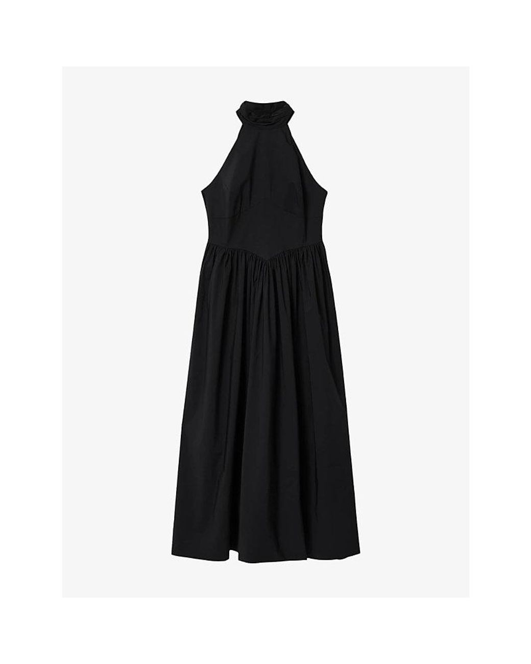 AllSaints Black Arora Halter-Neck Stretch Cotton-Blend Midi Dress