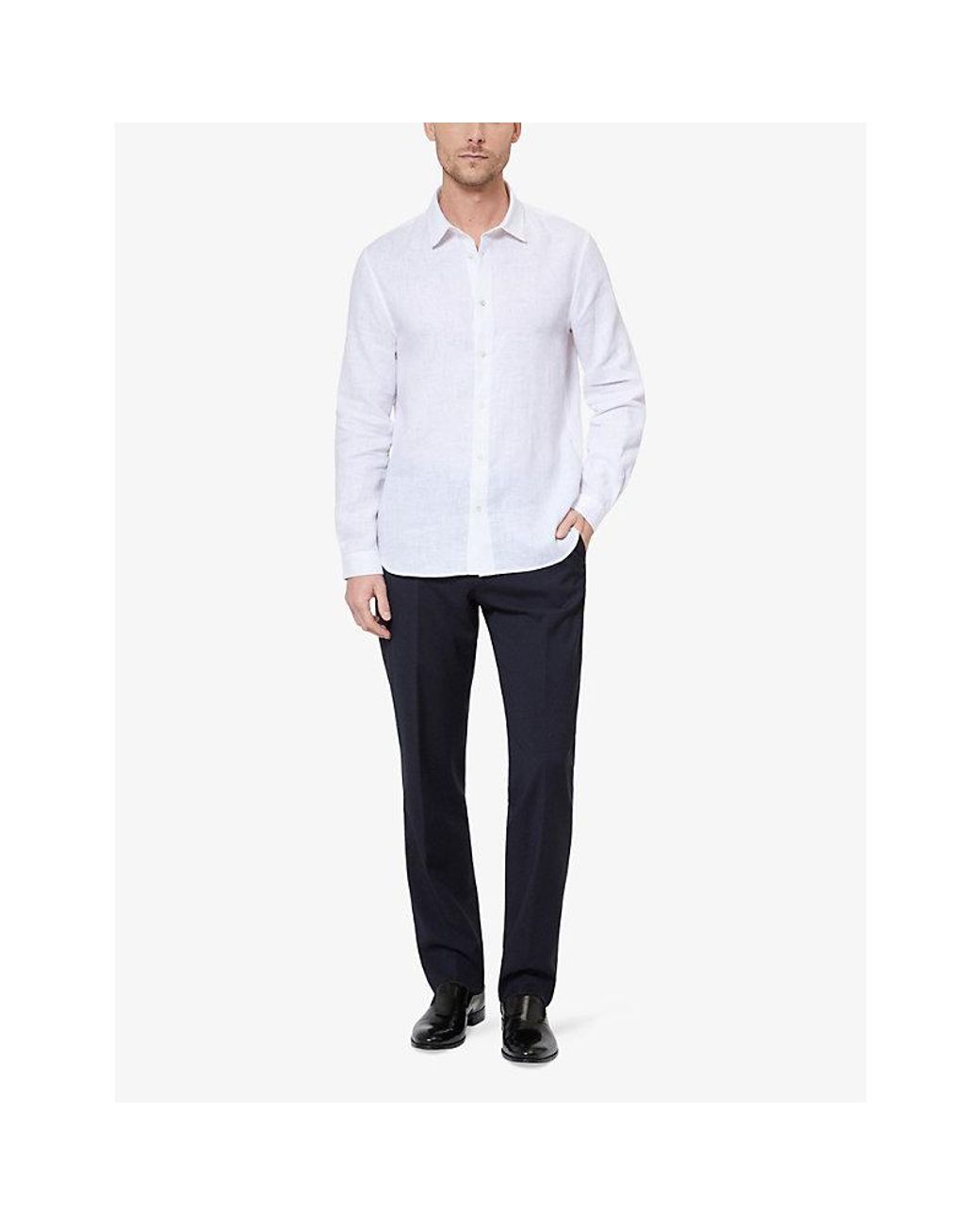 The Kooples White Logo-Embroidered Slim-Fit Linen Shirt for men