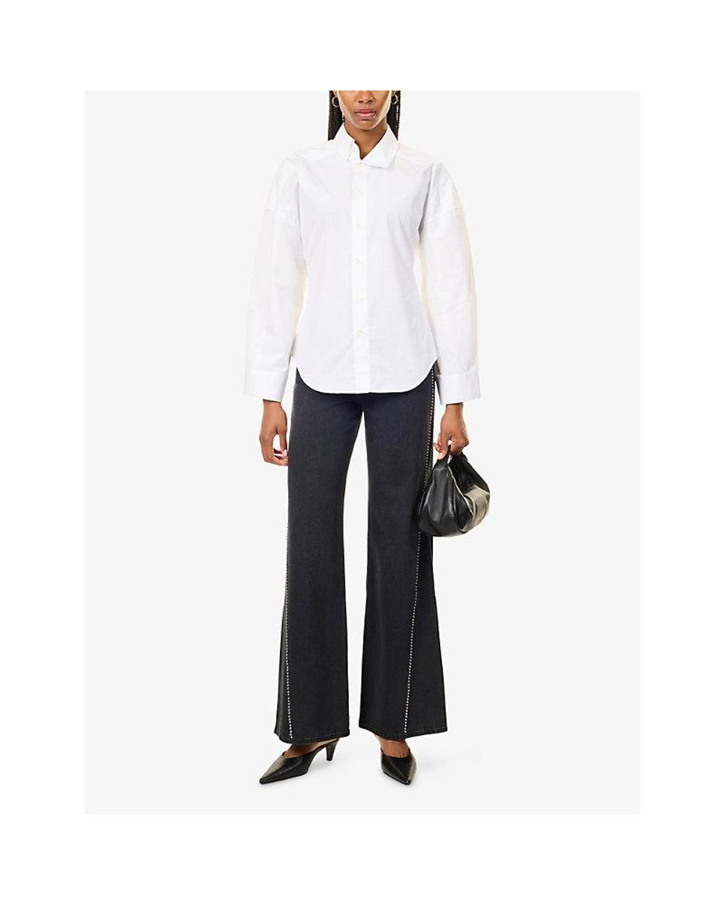 7 For All Mankind Blue Lotta Flared Cotton Denim Blend Jeans