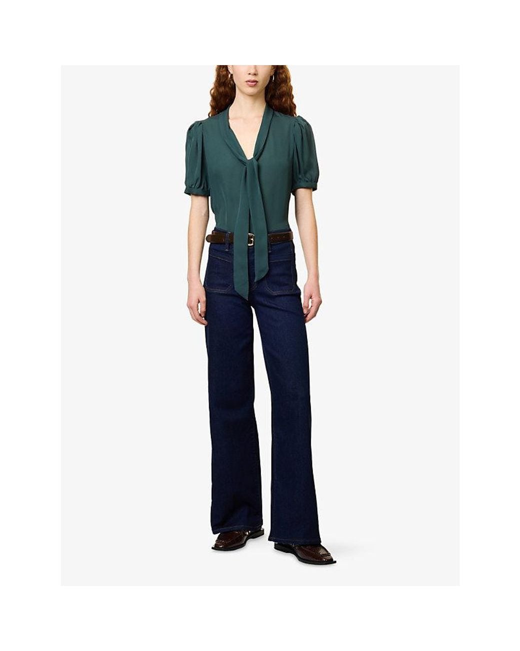 FRAME Blue Le Slim Palazzo High-Rise Stretch-Denim Jeans