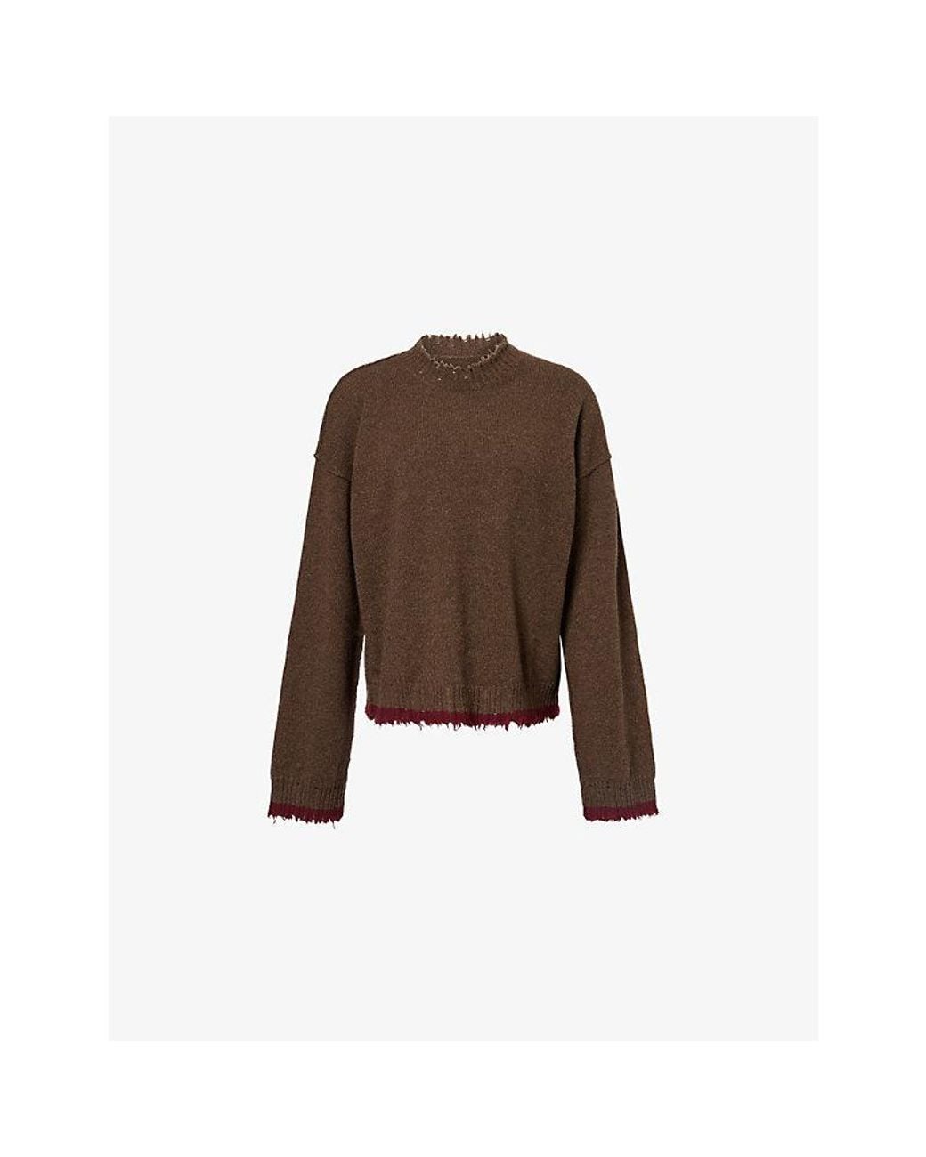 Uma Wang Brown Long-Sleeve Raw-Edge Cashmere Jumper