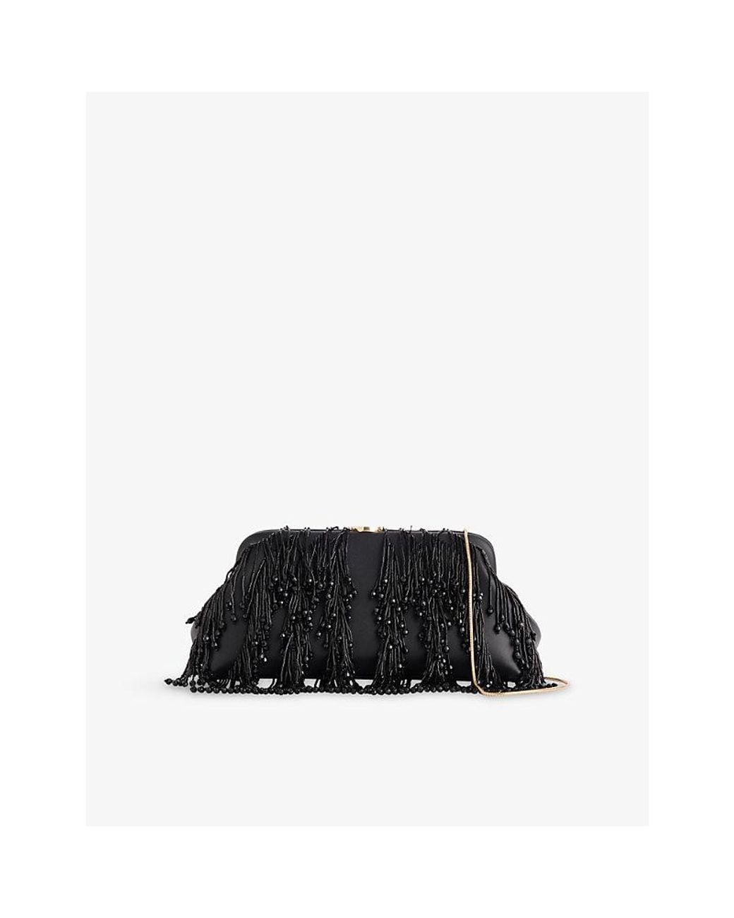 Jonathan Simkhai Black Pia Beaded-Fringe Leather Clutch