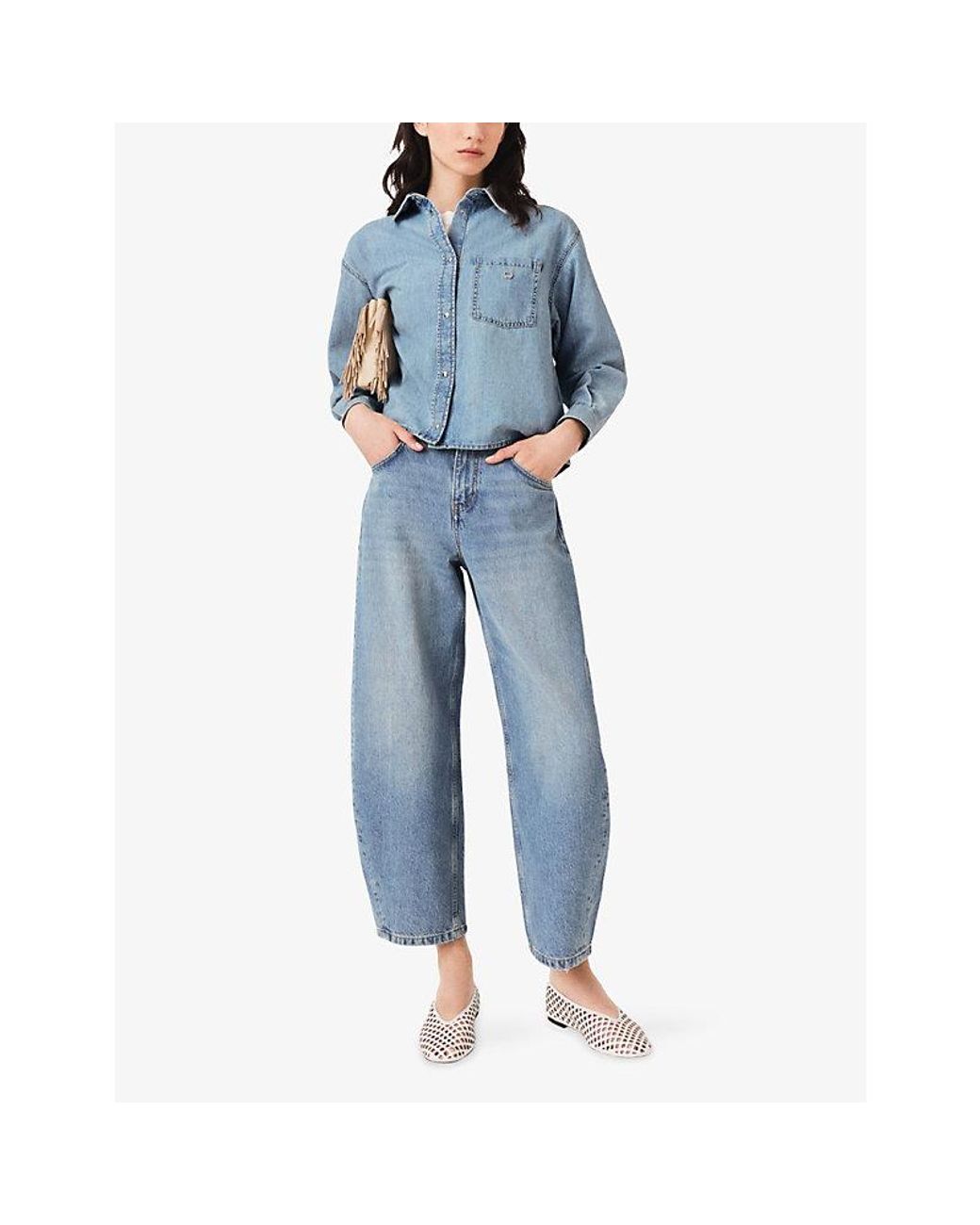 Maje Blue Logo-Plaque Boxy-Fit Denim Shirt