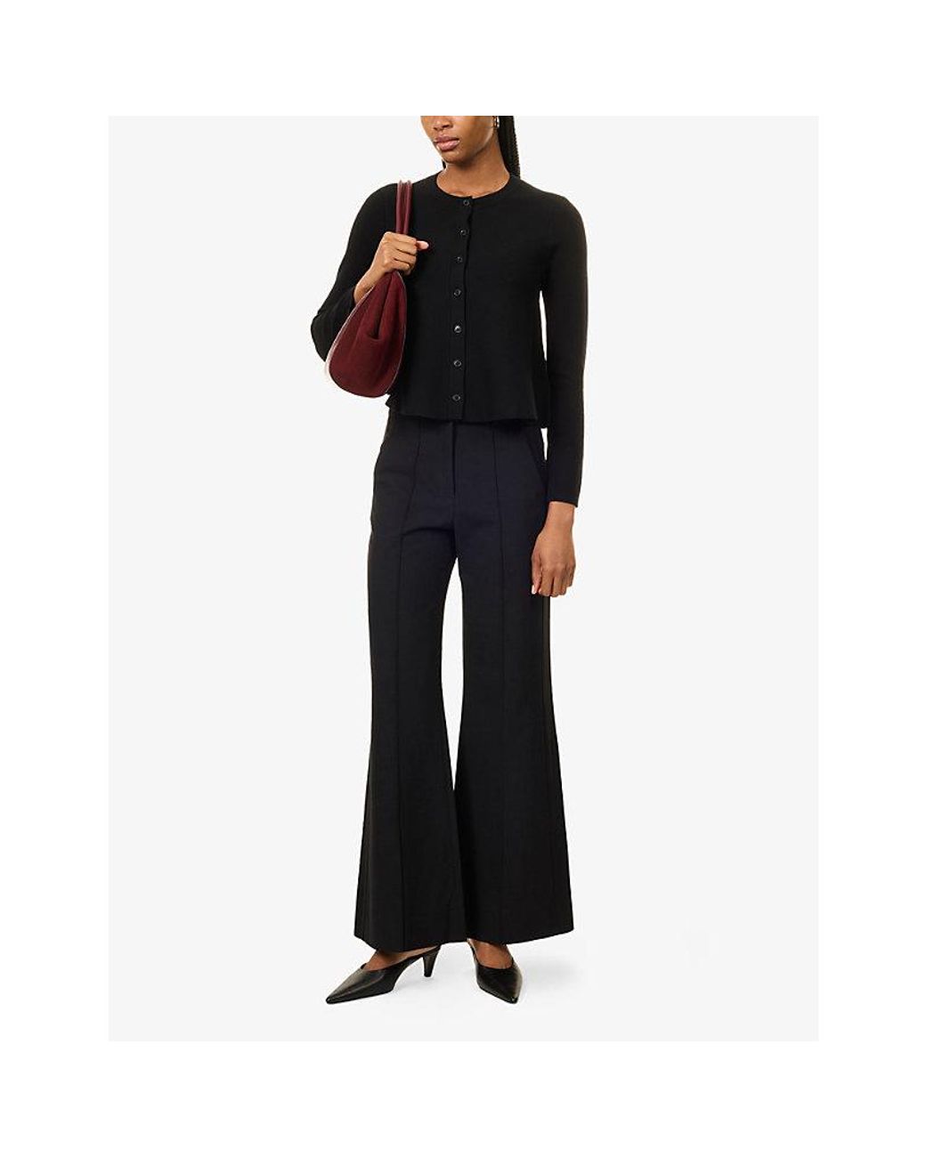 ME+EM Black Tailored-Fit Flared Woven Trousers