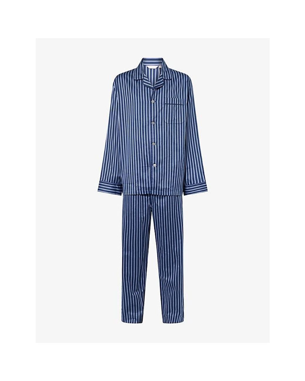 Derek Rose Blue Wellington Classic Cotton Pyjama Set for men