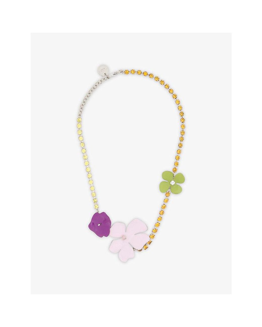 Marni Green Enamel Flower And Rhinestone Brass Necklace