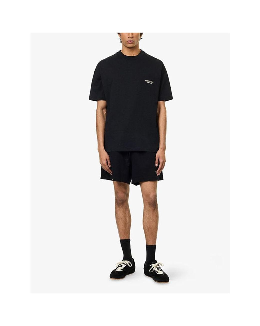 Fear Of God Black Logo-Print Crewneck Cotton T-Shirt for men