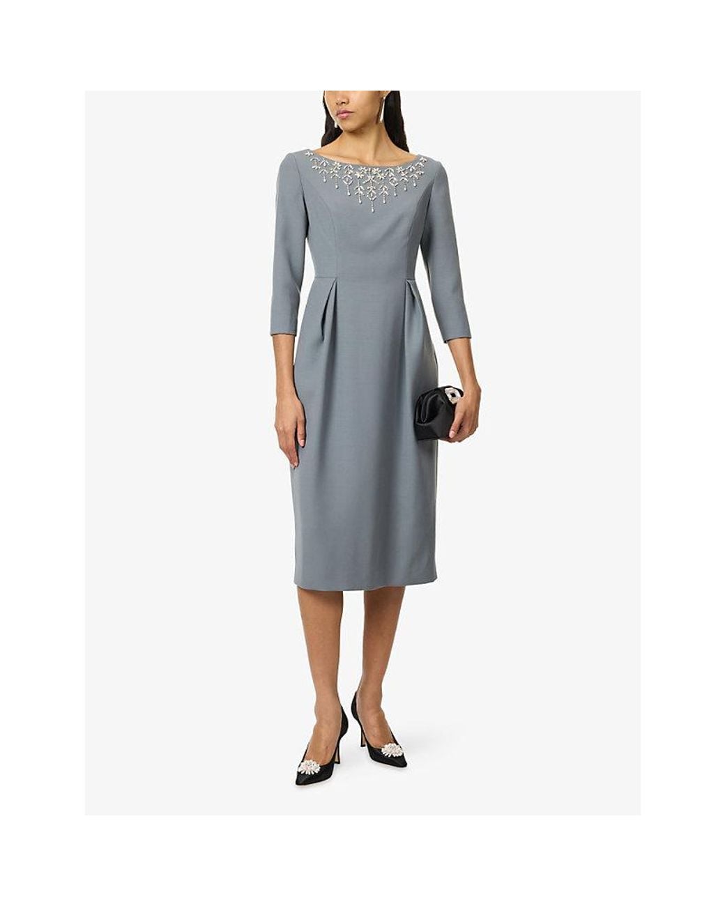Huishan Zhang Gray Orla Embellished Wool Midi Dress