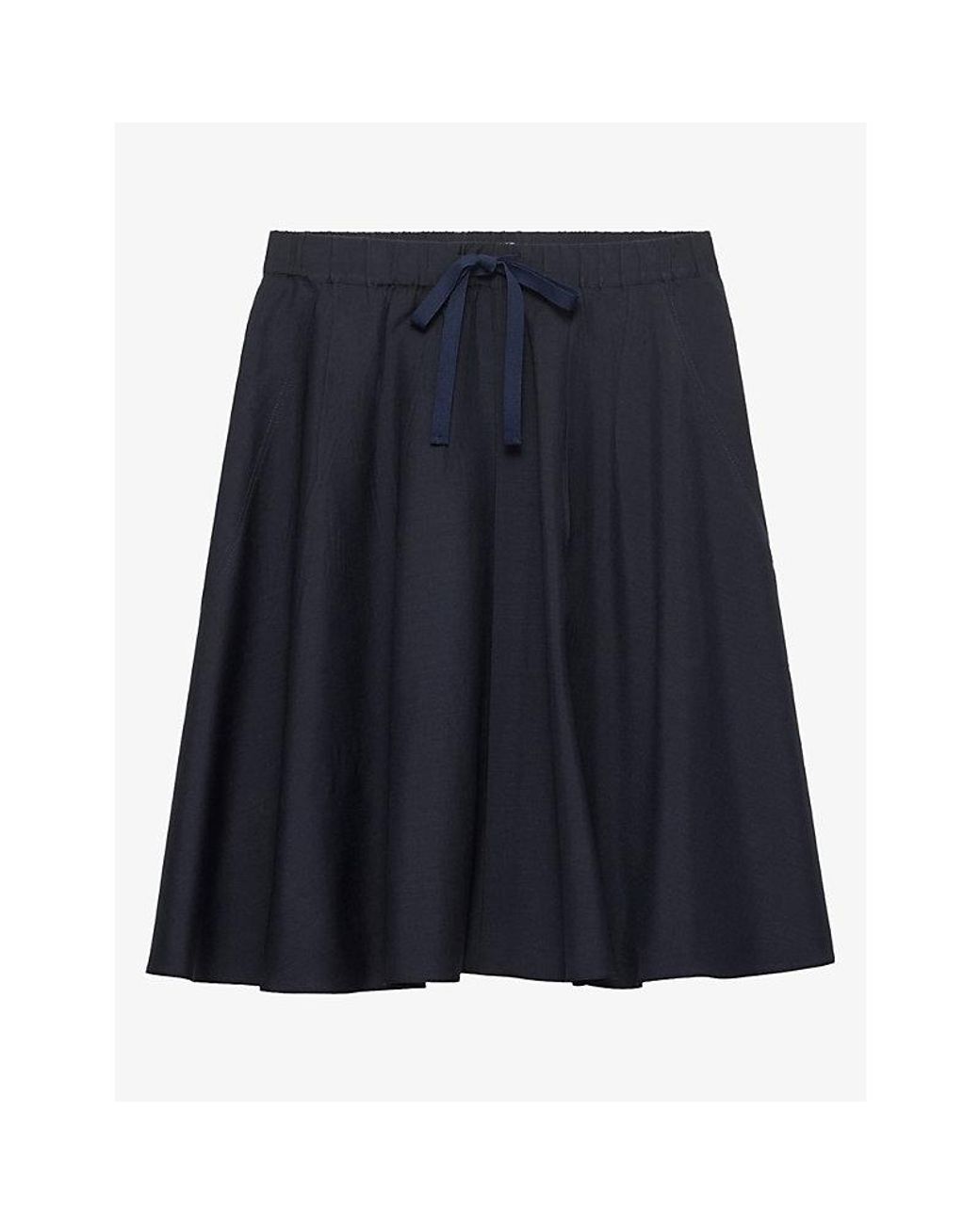 Prada Blue Gathered Light Mohair Wool Midi Skirt