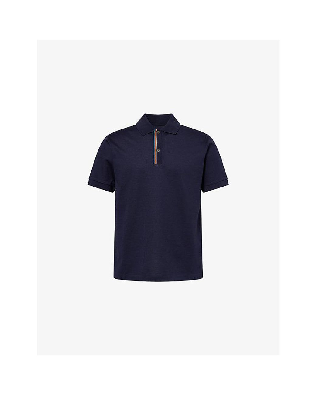 Paul Smith Blue Stripe-Trim Short-Sleeve Cotton Polo T-Shirt for men