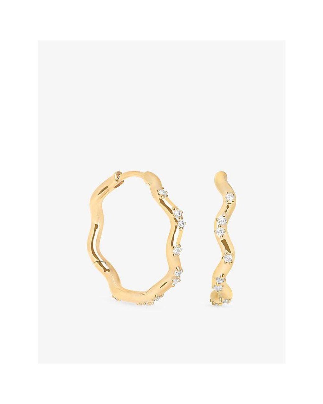 Astrid & Miyu Metallic Ripple Crystal-Plated Sterling Hoop Earrings