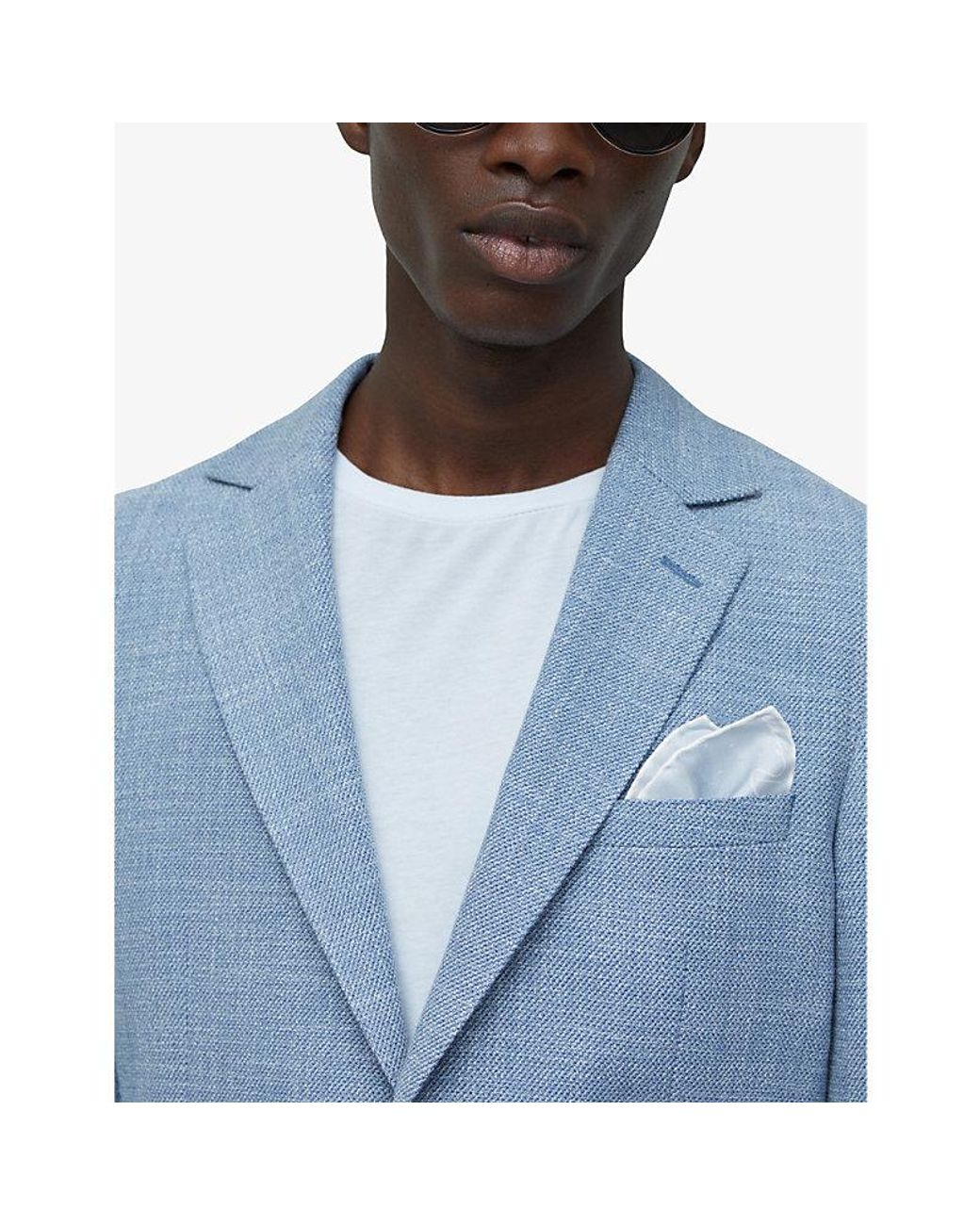 Reiss Blue Liam Polka-Dot Silk Pocket Square for men