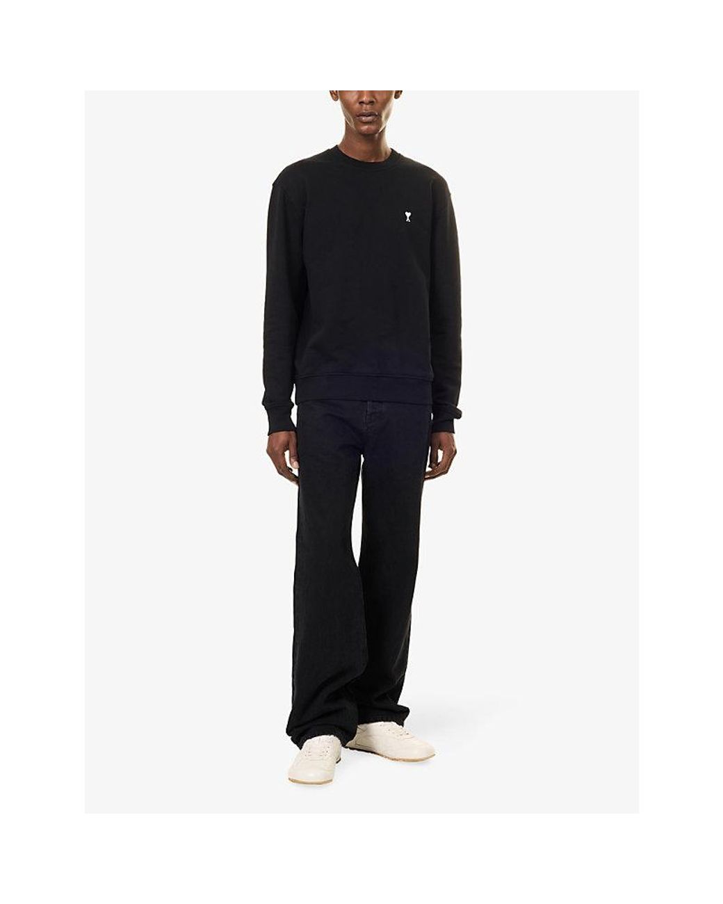 AMI Blue Adc Logo-Embroidered Cotton-Jersey Sweatshir for men