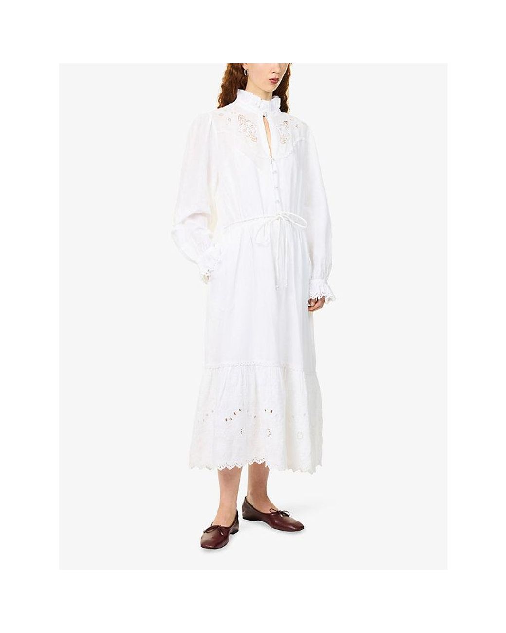 Barbour White Avebury Linen-Blend Maxi Dress