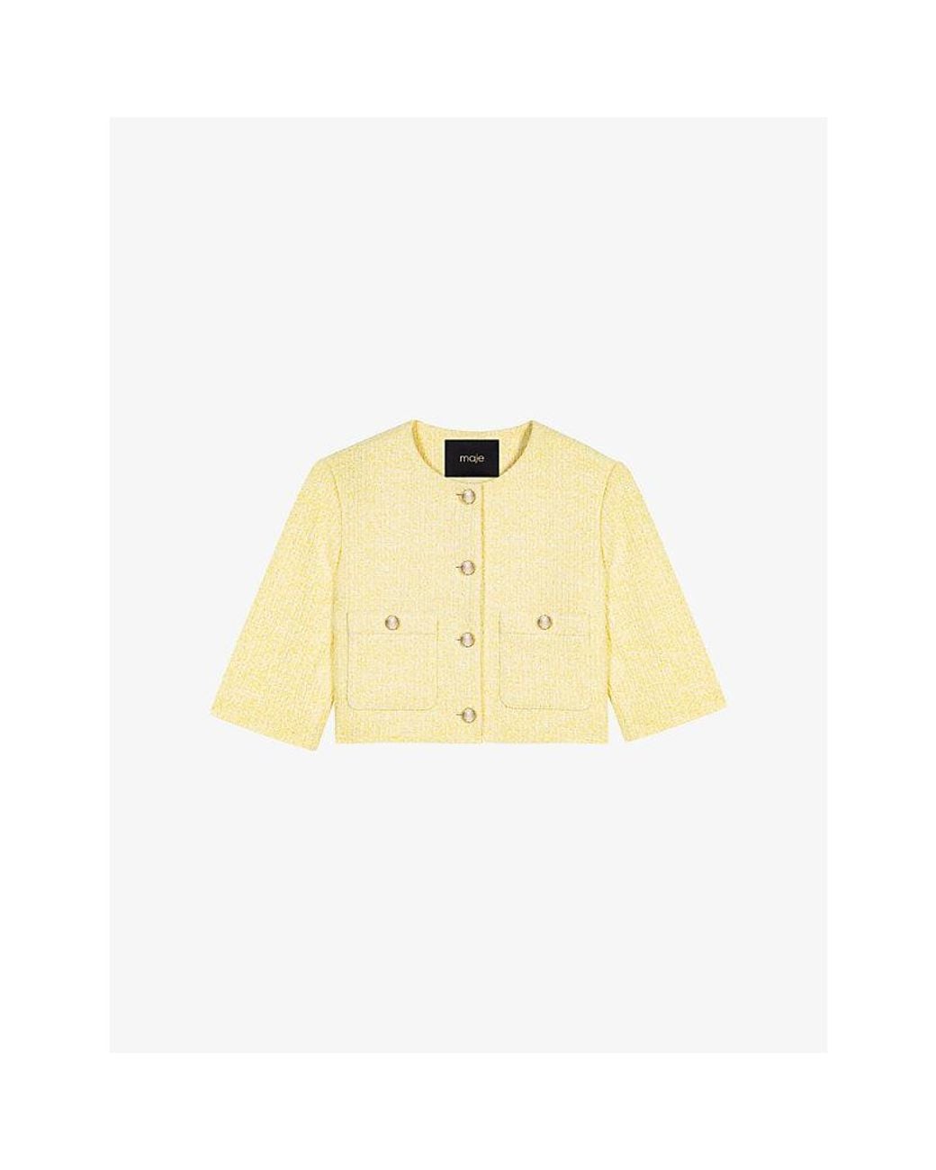 Maje Yellow Round-Neck Short Sleeve Tweed Jacket