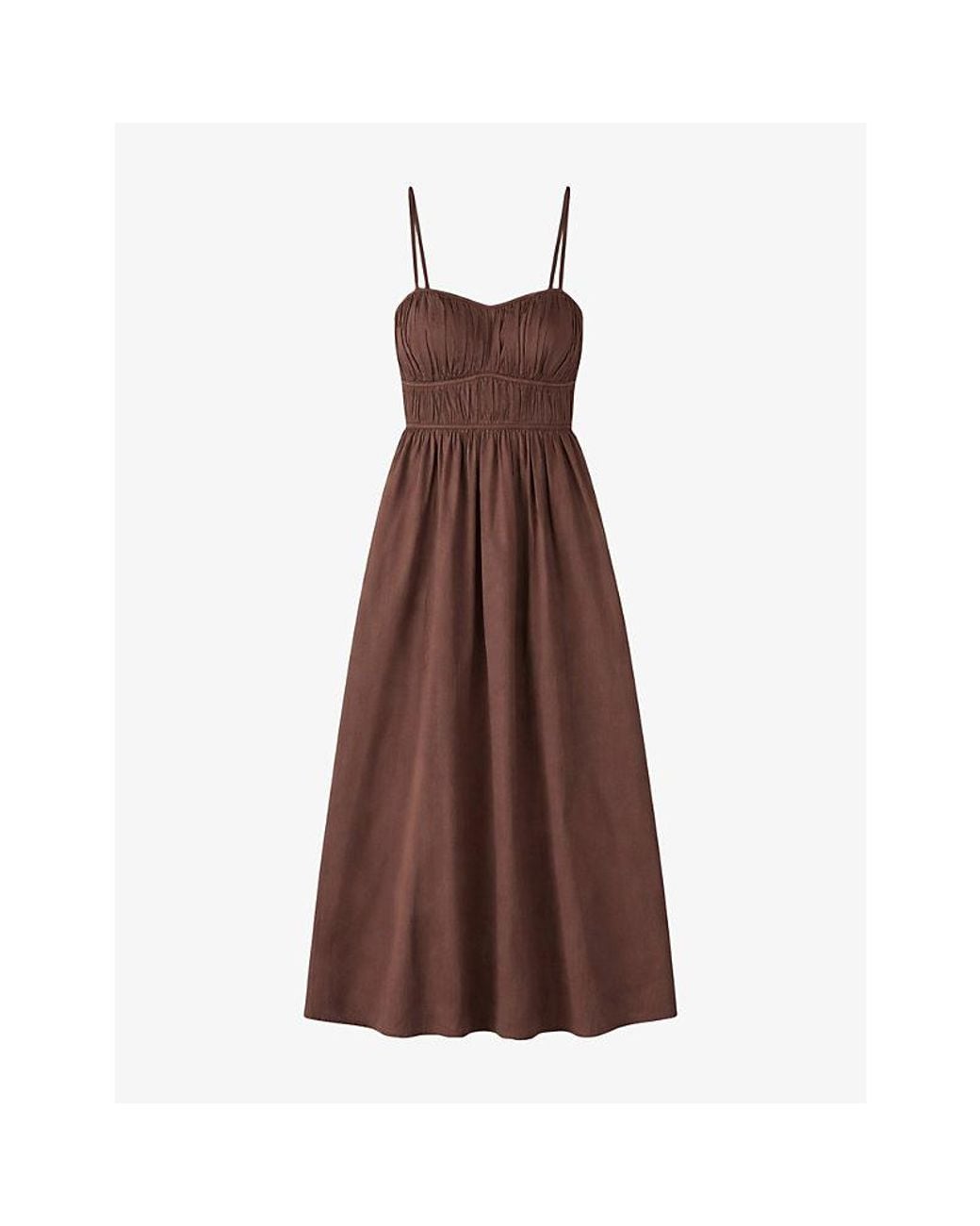 Ro&zo Brown Ruched Sweetheart-Neck Cotton Midi Dress