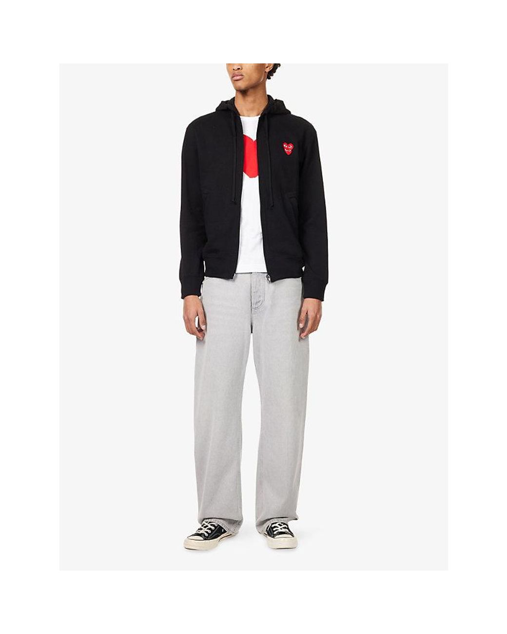 COMME DES GARÇONS PLAY Black Double-Heart Embroidered Cotton Hoody for men